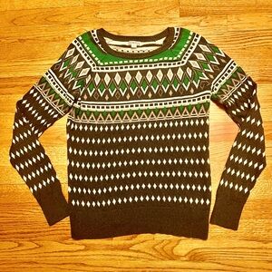 Merona Nordic Knit Pattern Sweater - Grey & Emerald Green - Women's Size Large